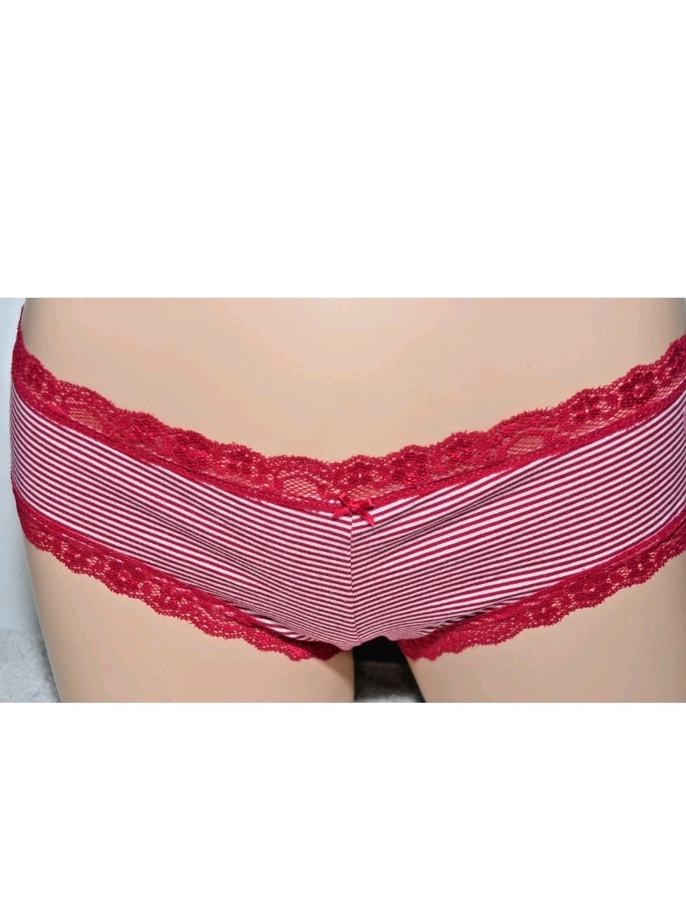 VIntage Victoria's Secret Red & White Striped Lace Hipster